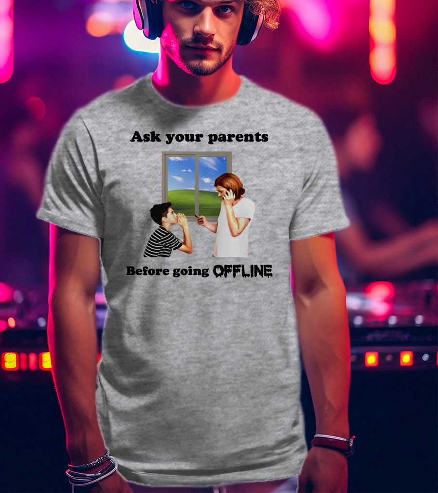 Ask Your Parents Before Going Offline Retro Technology Humor Scene T-Shirt