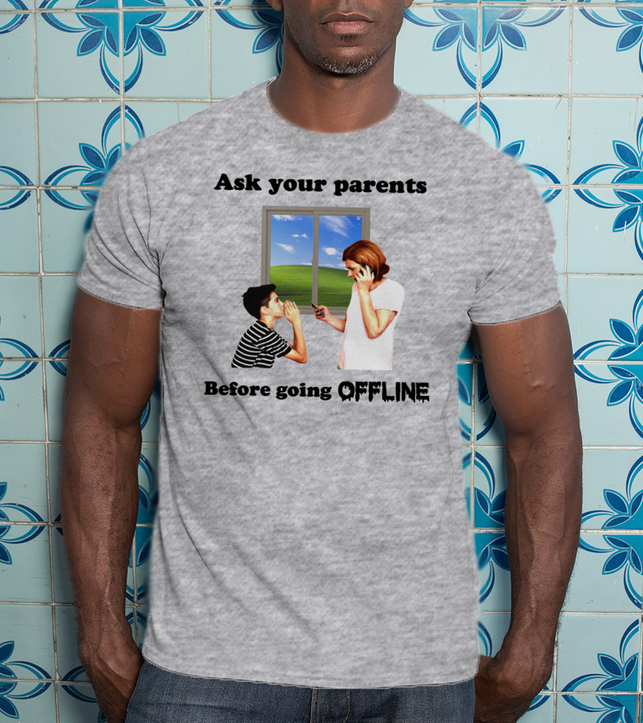 Ask Your Parents Before Going Offline Retro Technology Humor Scene T-Shirt