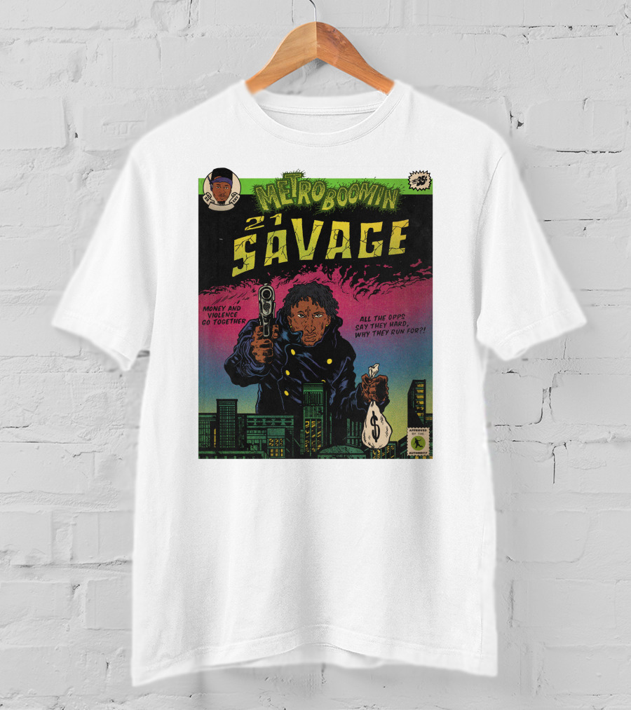 Metro Boomin 21 Savage Heroes And Villains Comic Money And Violence Go Together T-Shirt
