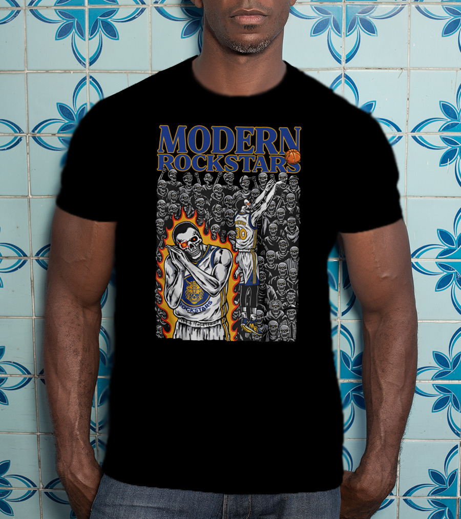 MODERN ROCKSTARS Basketball Flames And Skulls T-Shirt