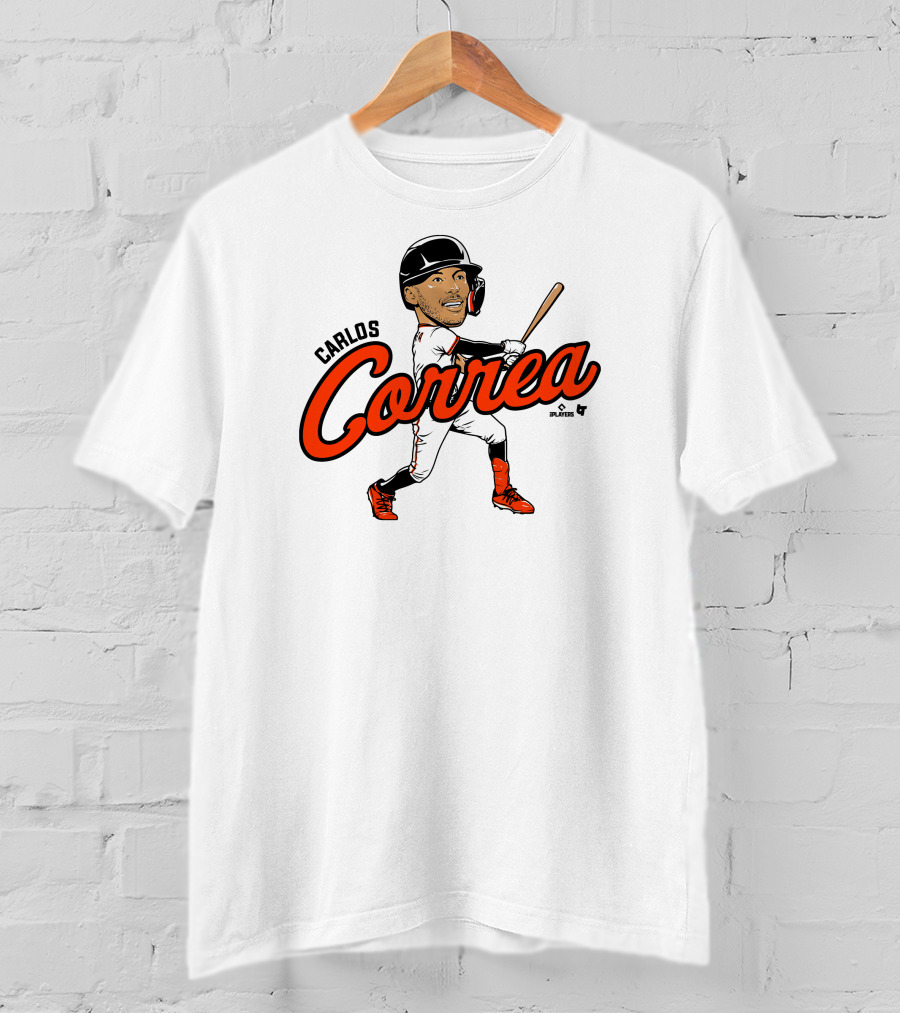 Carlos Correa Caricature Baseball Player Swinging Bat T-Shirt