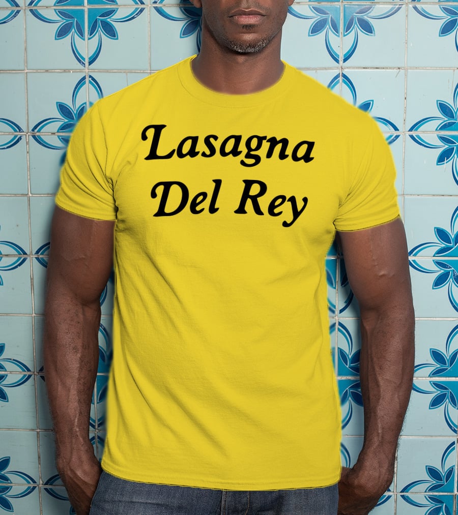 Lasagna Del Rey Yellow Block Text T-Shirt
