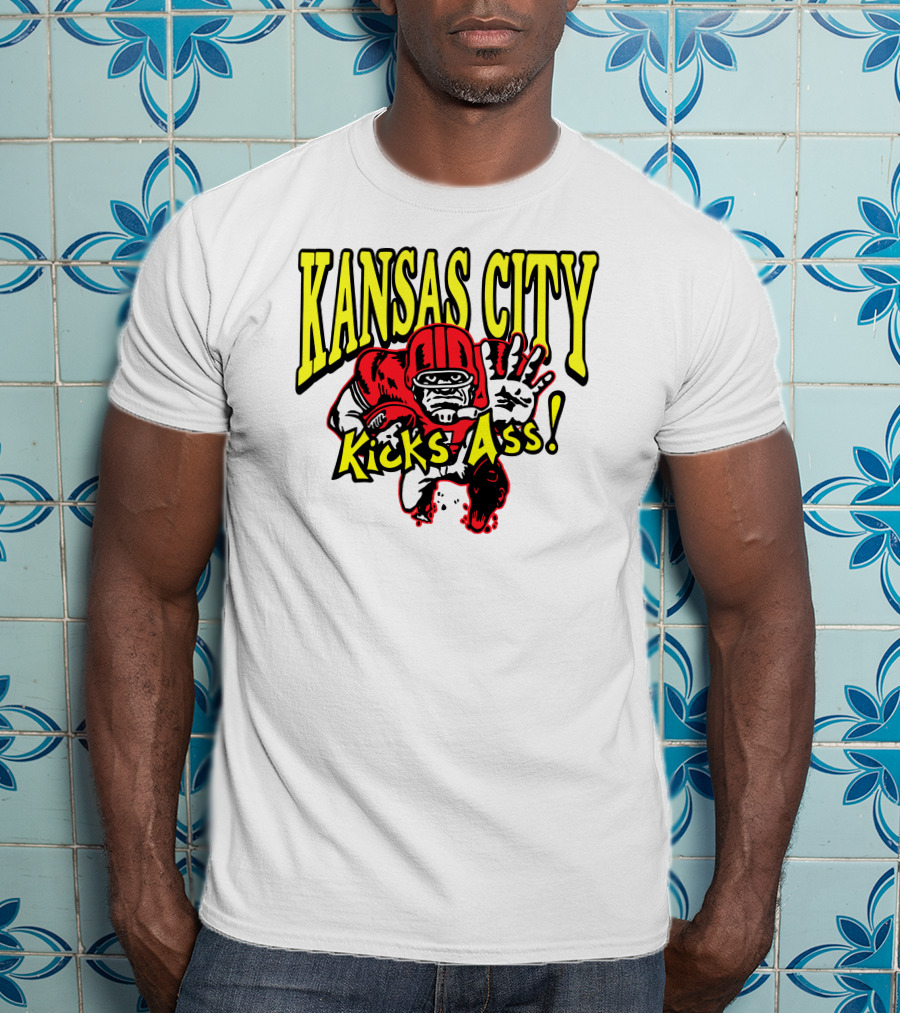 Kansas City Kicks Ass Red Football Player T-Shirt