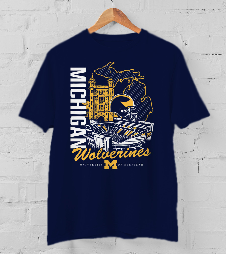 Michigan Wolverines University Of Michigan Stadium Map Helmet T-Shirt
