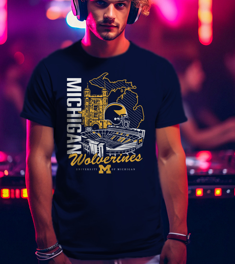 Michigan Wolverines University Of Michigan Stadium Map Helmet T-Shirt
