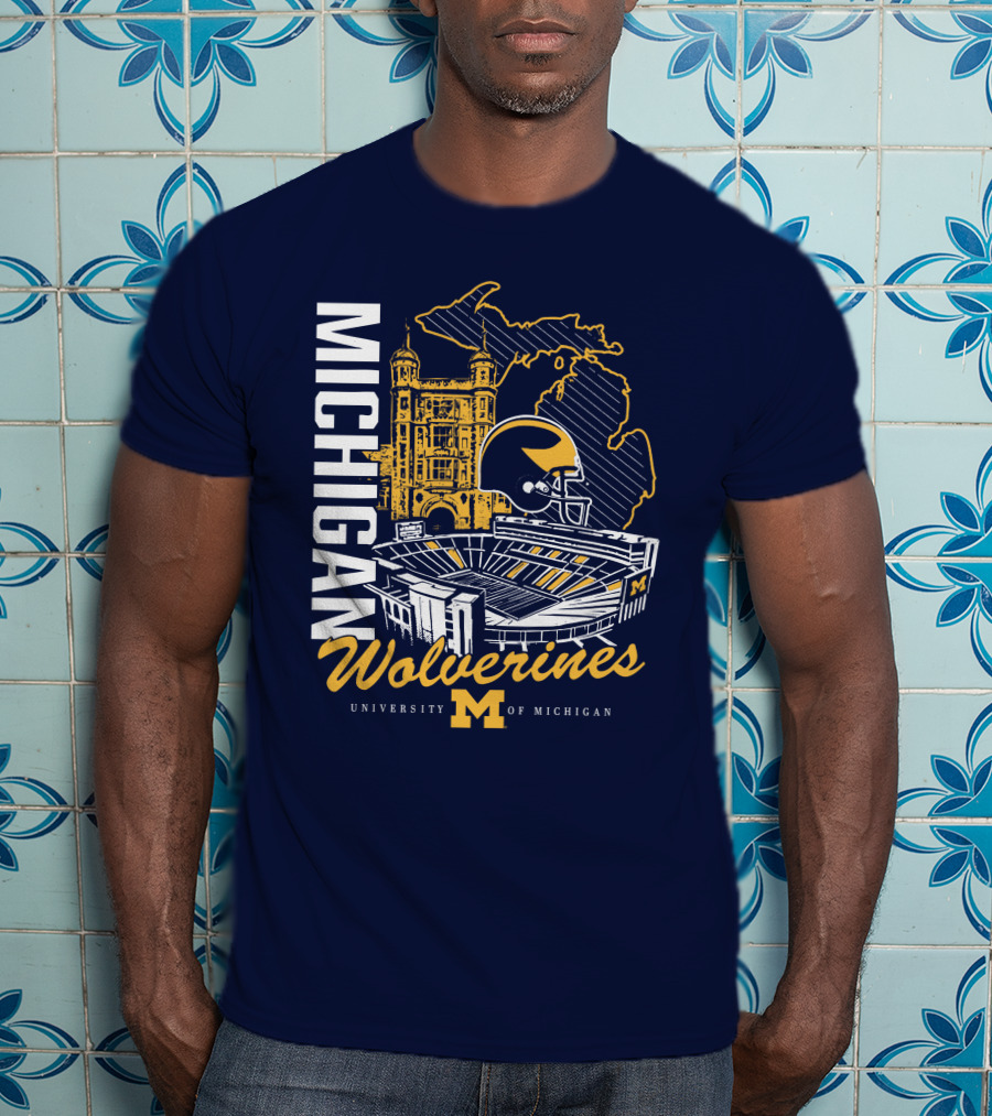 Michigan Wolverines University Of Michigan Stadium Map Helmet T-Shirt