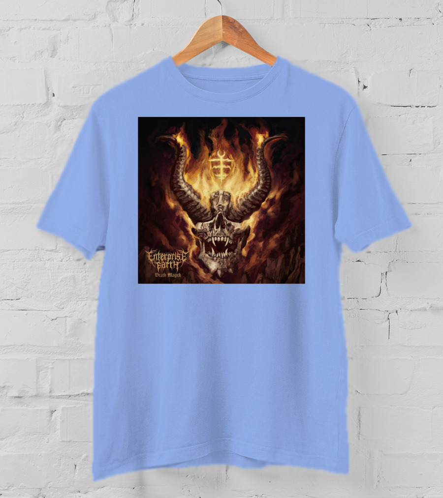 Enterprise Earth Death Magick Fiery Horned Skull T-Shirt
