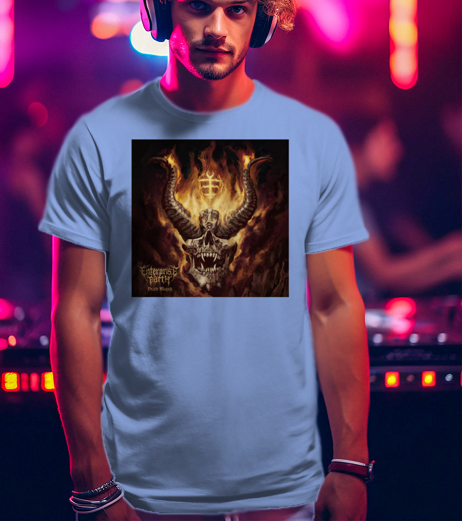 Enterprise Earth Death Magick Fiery Horned Skull T-Shirt