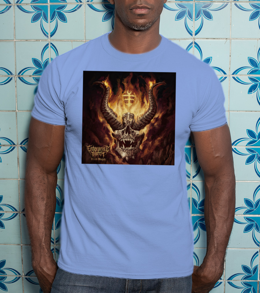 Enterprise Earth Death Magick Fiery Horned Skull T-Shirt