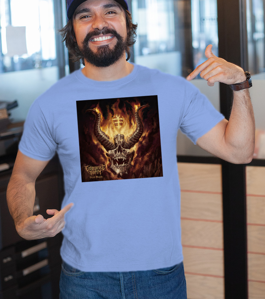 Enterprise Earth Death Magick Fiery Horned Skull T-Shirt
