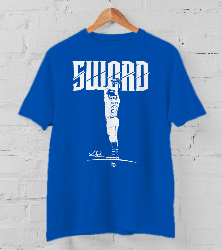 SWORD Trevor Bauer 27 Baseball Blue Merchandise T-Shirt