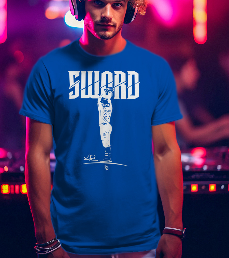 SWORD Trevor Bauer 27 Baseball Blue Merchandise T-Shirt