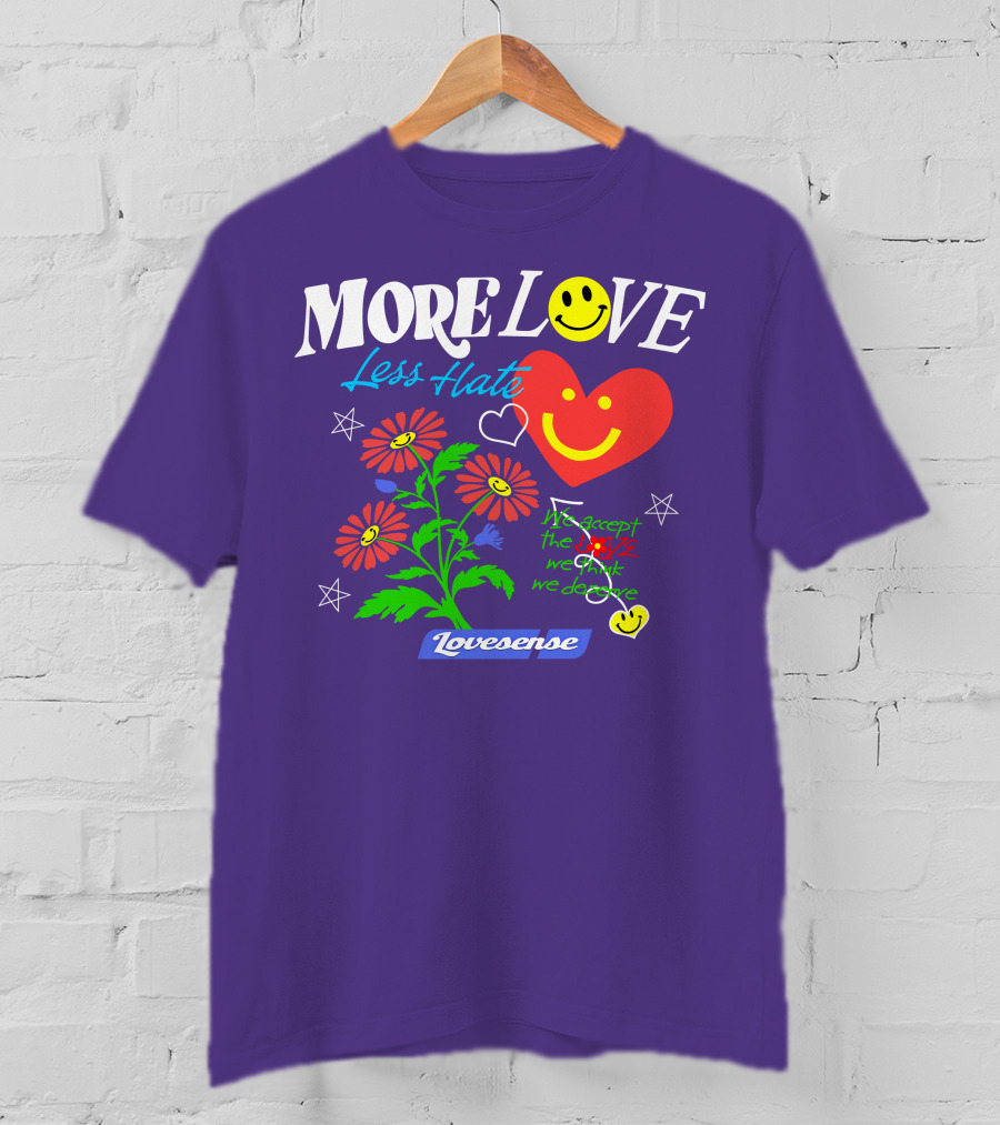 MORE LOVE Less Hate Smile Heart Flowers Stars Lovsense T-Shirt