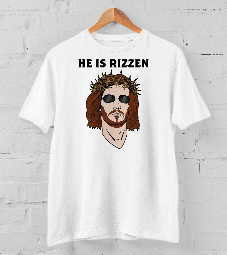 Shithead Steve Merch He Is Rizzen Jesus Crown Of Thorns Sunglasses Smoking T-Shirt
