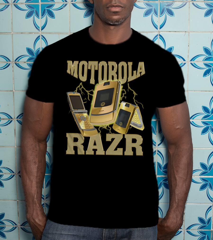 MOTOROLA RAZR Gold Flip Phone Lightning T-Shirt