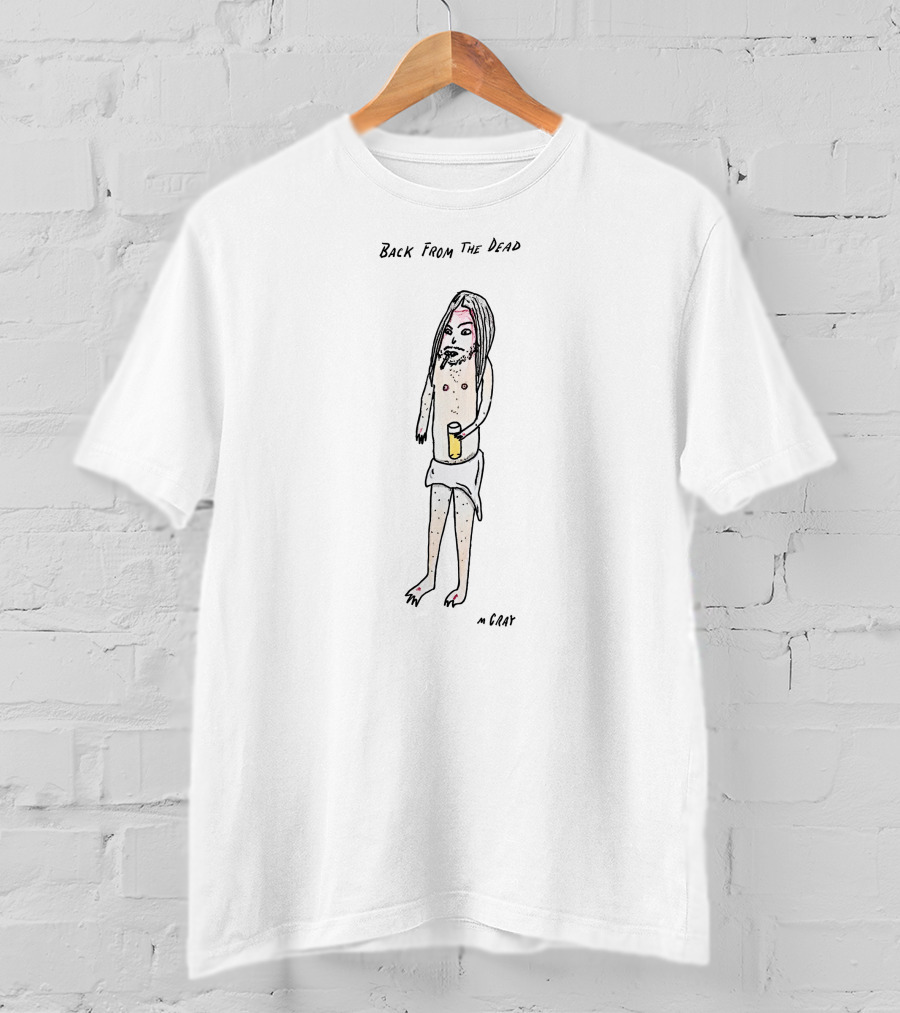 Back From The Dead Matt Gray Illustration With Long-Haired Figure Holding Drink T-Shirt