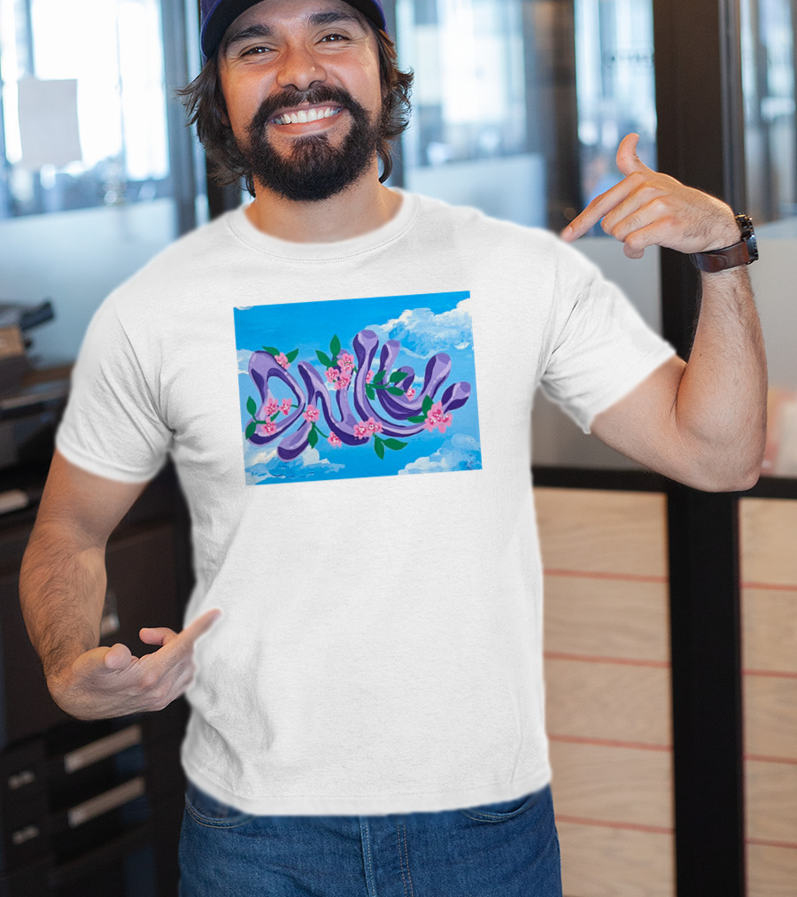 Jolene Dance Purple Script With Pink Flowers On Blue Sky Background T-Shirt