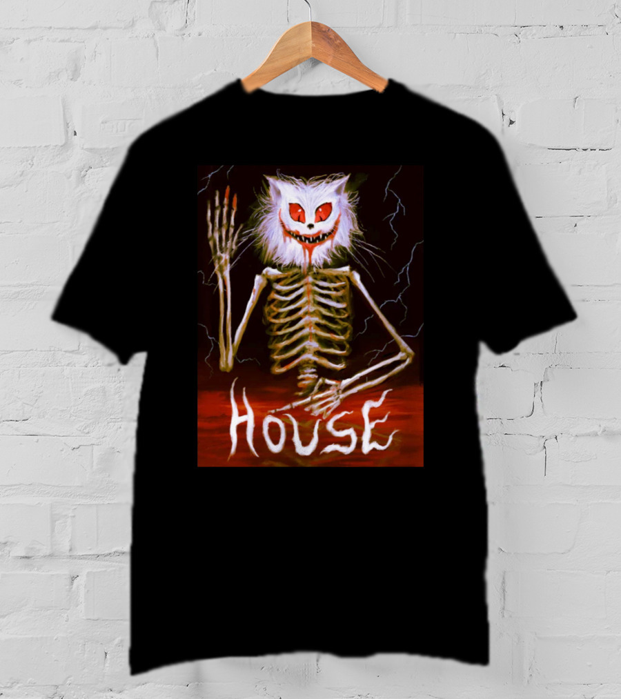 House Skeleton Cat Spirit With Lightning T-Shirt