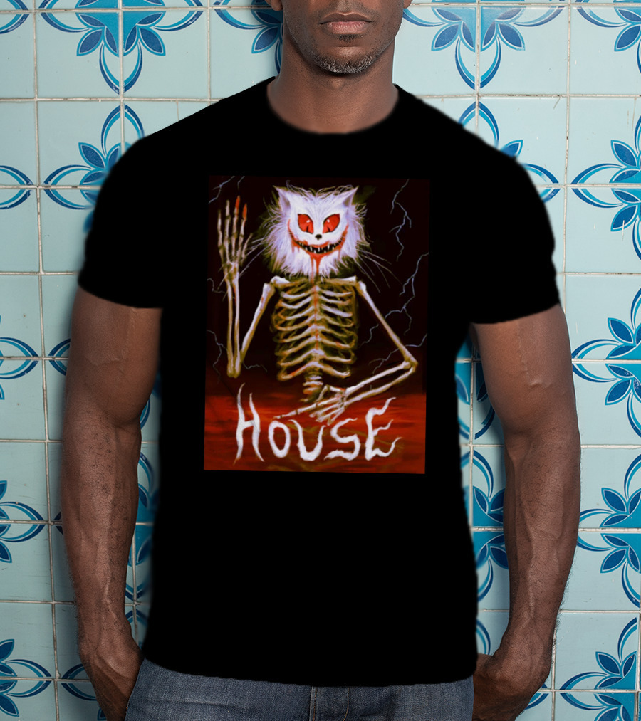 House Skeleton Cat Spirit With Lightning T-Shirt