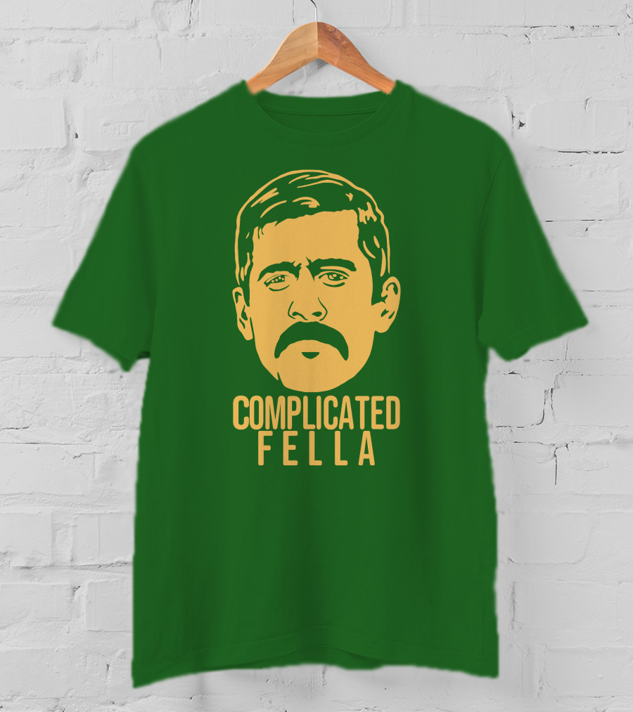 Complicated Fella Graphic With Mustache On Green Background T-Shirt