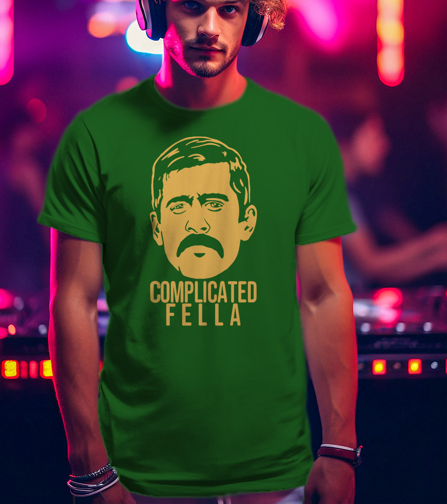 Complicated Fella Graphic With Mustache On Green Background T-Shirt