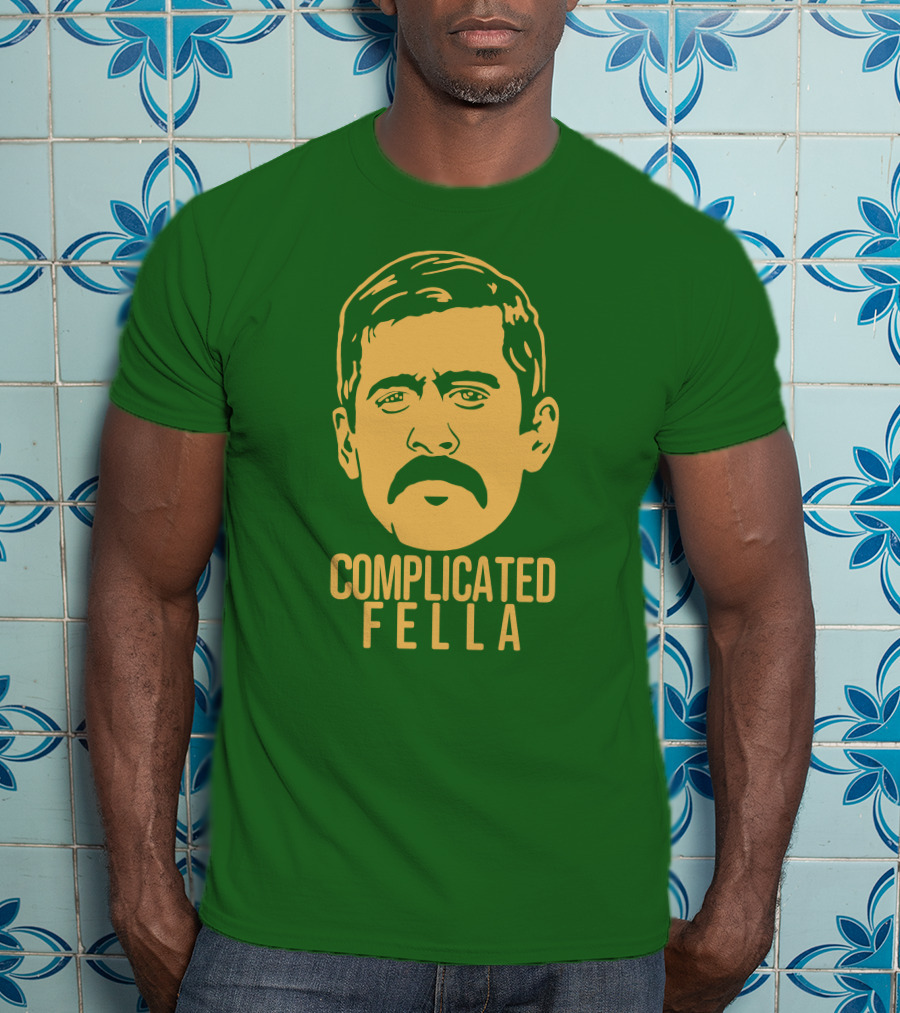 Complicated Fella Graphic With Mustache On Green Background T-Shirt