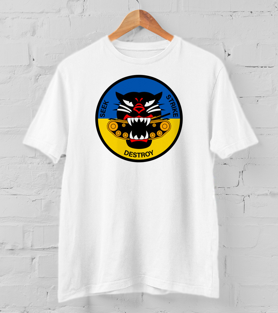 Seek Strike Destroy Panther Emblem With Tank Tracks T-Shirt