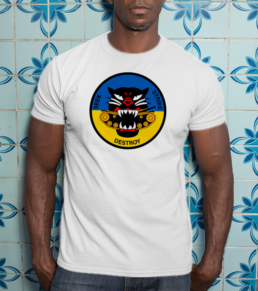 Seek Strike Destroy Panther Emblem With Tank Tracks T-Shirt