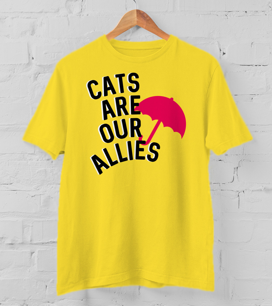 Cats Are Our Allies Red Umbrella T-Shirt