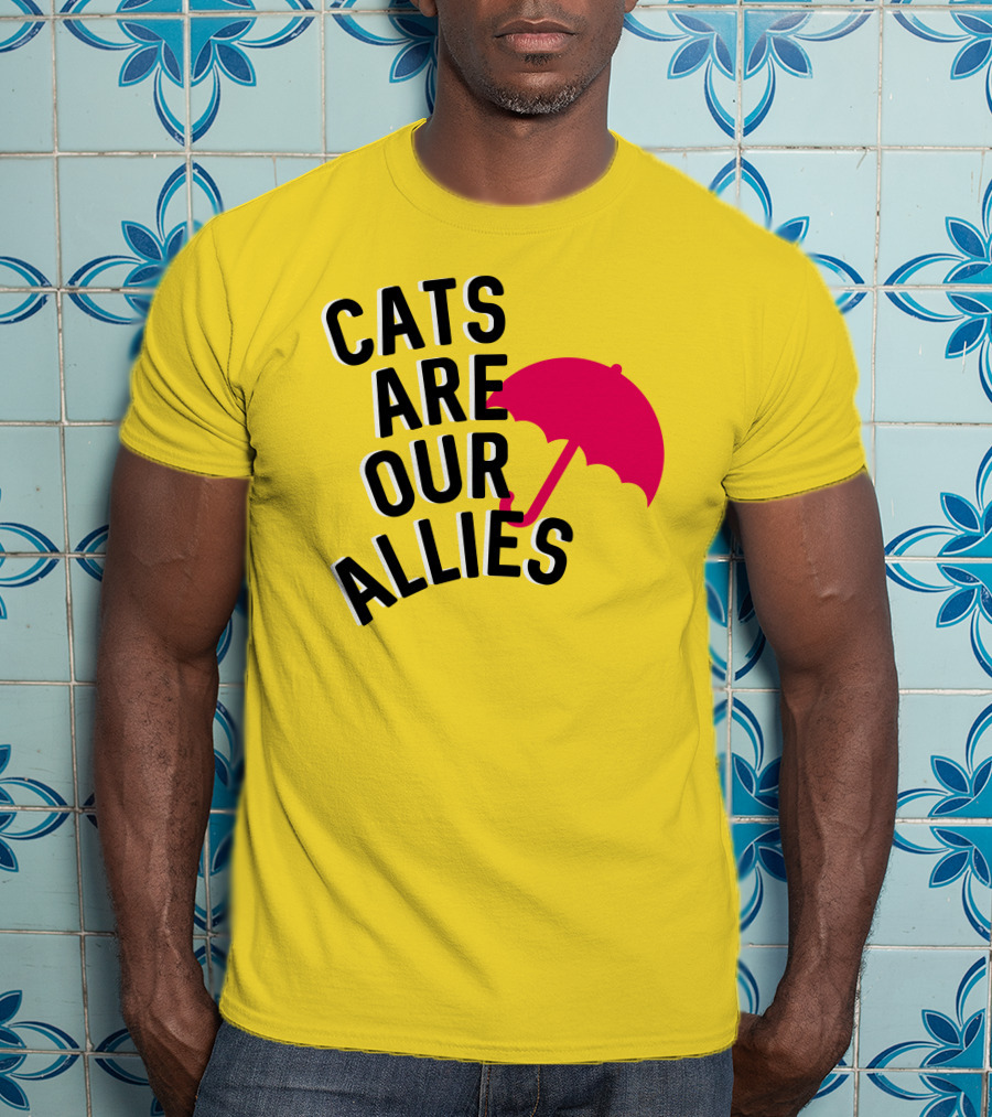 Cats Are Our Allies Red Umbrella T-Shirt