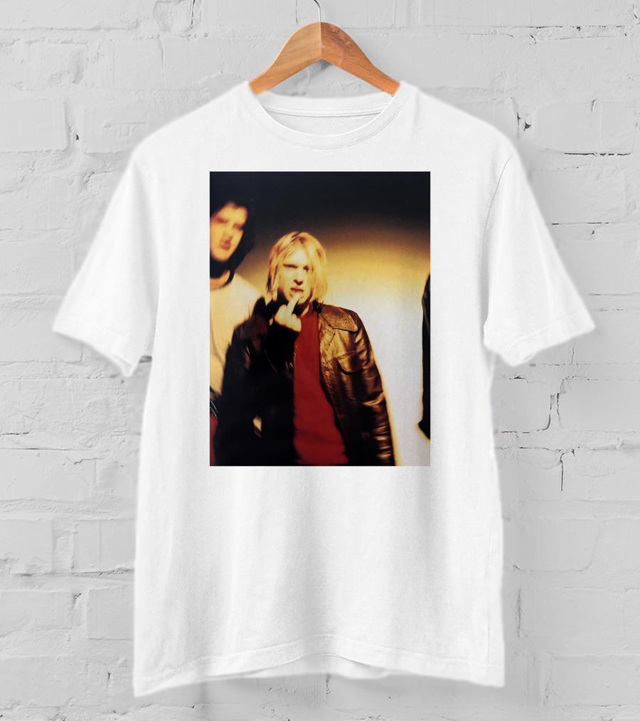 Kurt Cobain Leather Jacket Red Sweater Iconic Image T-Shirt