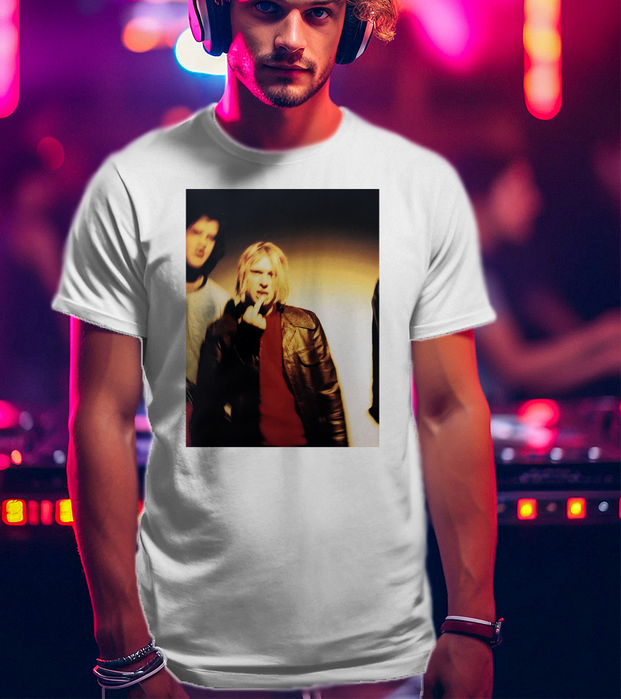 Kurt Cobain Leather Jacket Red Sweater Iconic Image T-Shirt