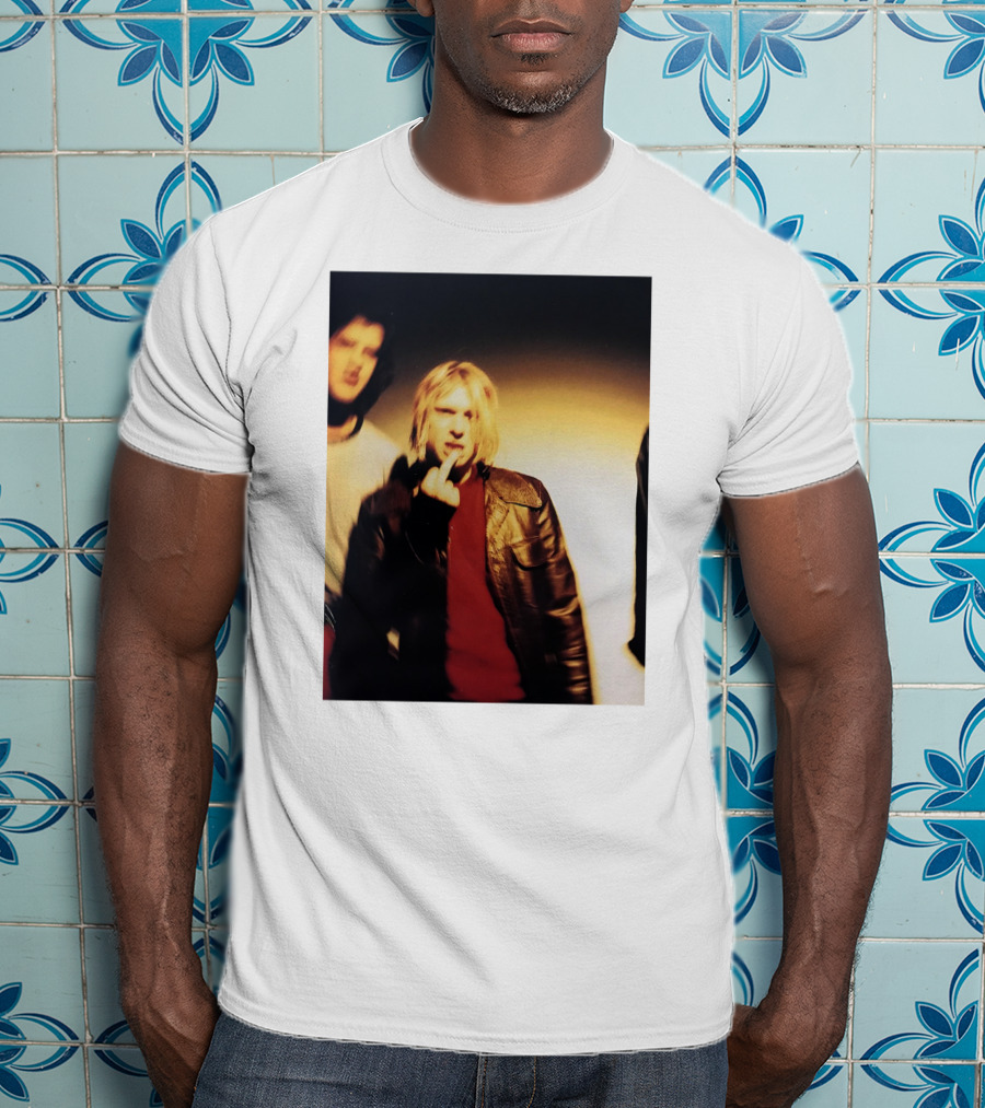 Kurt Cobain Leather Jacket Red Sweater Iconic Image T-Shirt