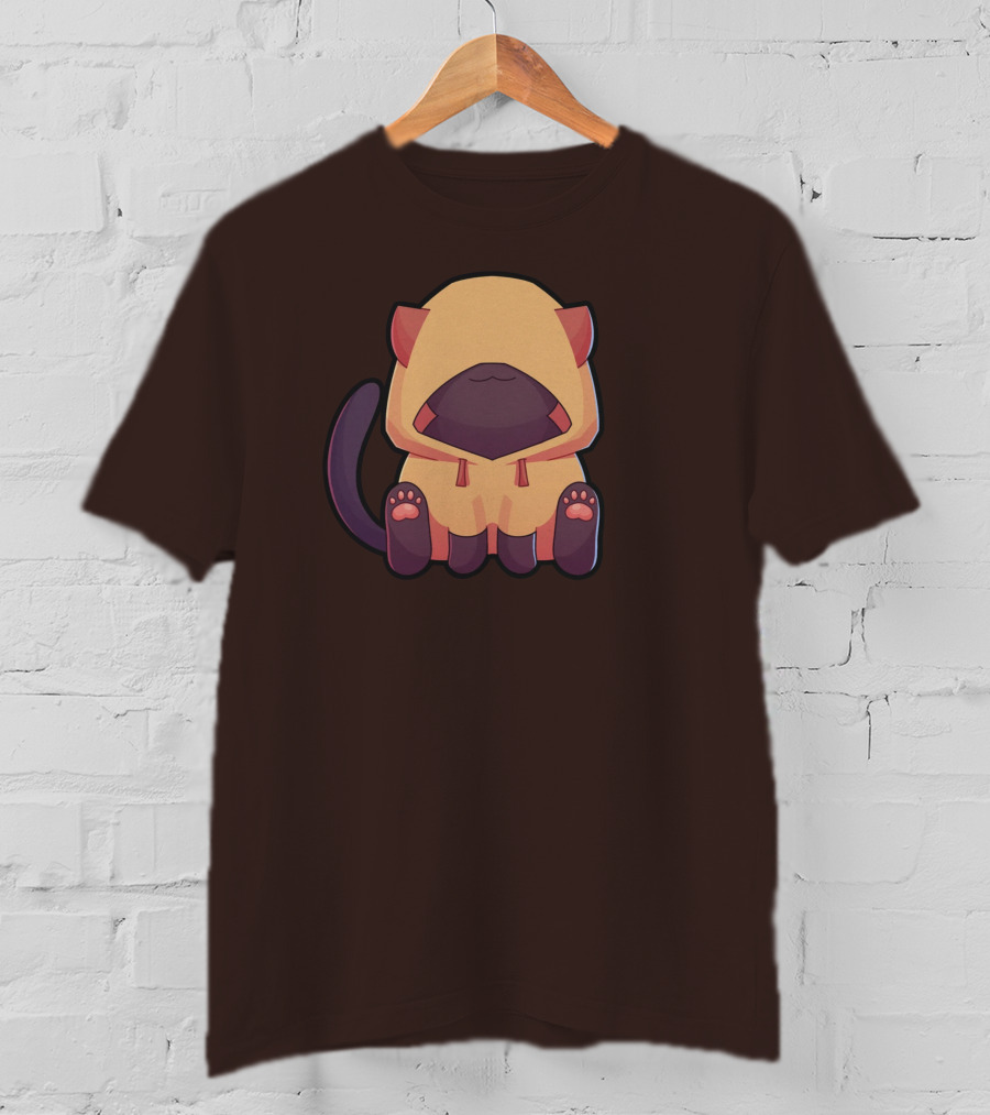Wolfy The Witch Sitting Cat In Hooded Cloak With Paws Showing T-Shirt
