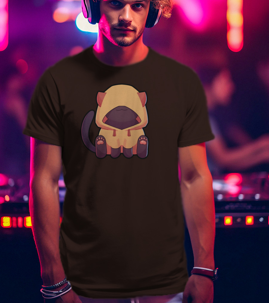 Wolfy The Witch Sitting Cat In Hooded Cloak With Paws Showing T-Shirt