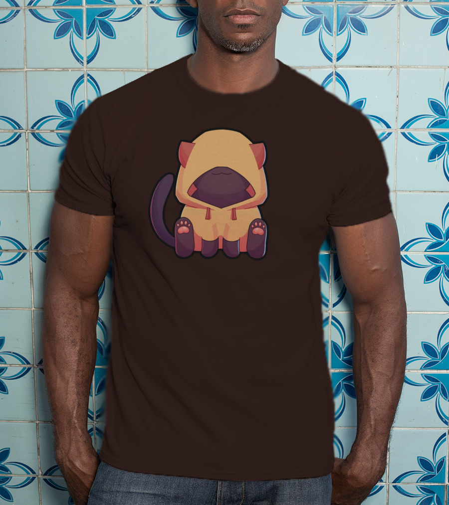 Wolfy The Witch Sitting Cat In Hooded Cloak With Paws Showing T-Shirt