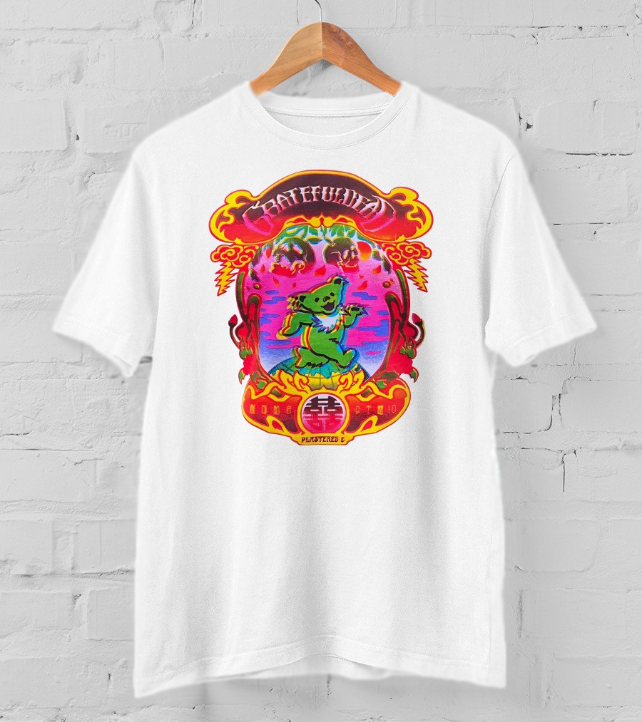 Grateful Dead X Plastered Psychedelic Bear Design With Skulls And Lightning T-Shirt