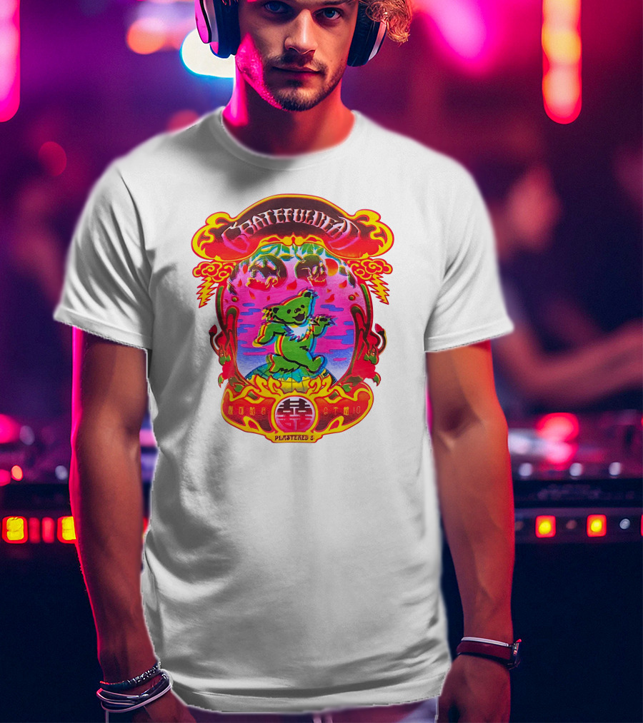 Grateful Dead X Plastered Psychedelic Bear Design With Skulls And Lightning T-Shirt