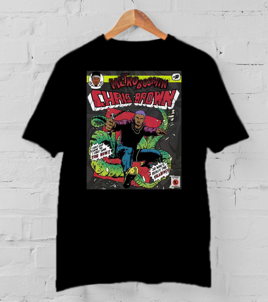 Metro Boomin Chris Brown Comic Style Art With Villain T-Shirt