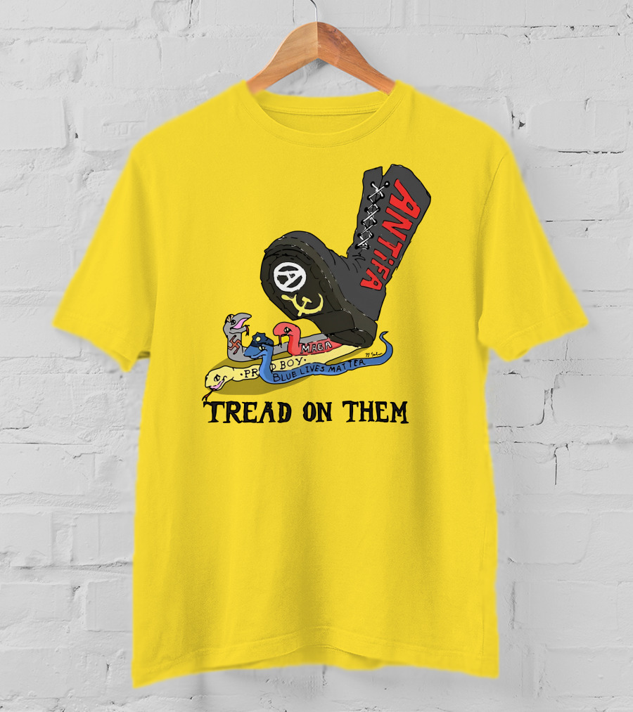 No Gods No Masters Antifa Boot Stomping Tread On Them MAGA Blue Lives Matter Proud Boy T-Shirt