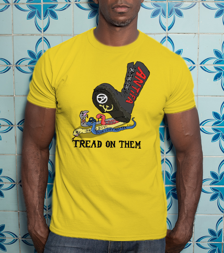No Gods No Masters Antifa Boot Stomping Tread On Them MAGA Blue Lives Matter Proud Boy T-Shirt
