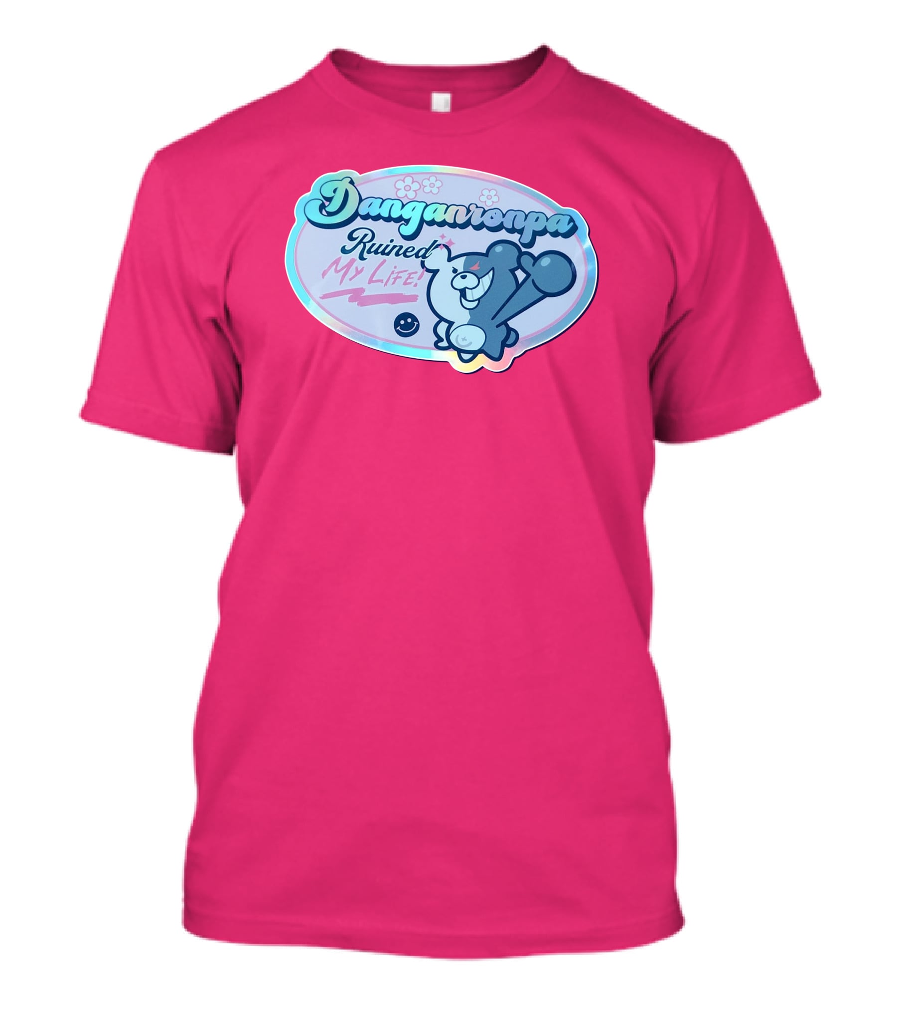 Danganronpa Ruined My Life Monokuma Smiley Pink Flowers T-Shirt