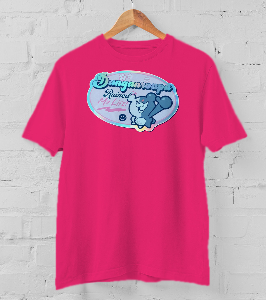 Danganronpa Ruined My Life Monokuma Smiley Pink Flowers T-Shirt