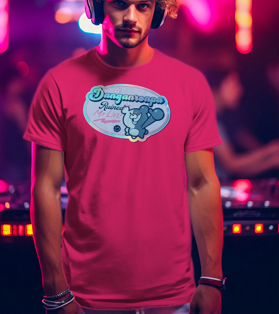 Danganronpa Ruined My Life Monokuma Smiley Pink Flowers T-Shirt