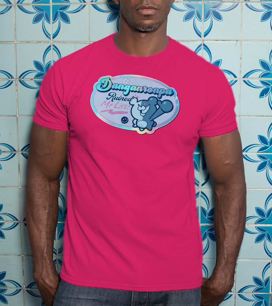 Danganronpa Ruined My Life Monokuma Smiley Pink Flowers T-Shirt
