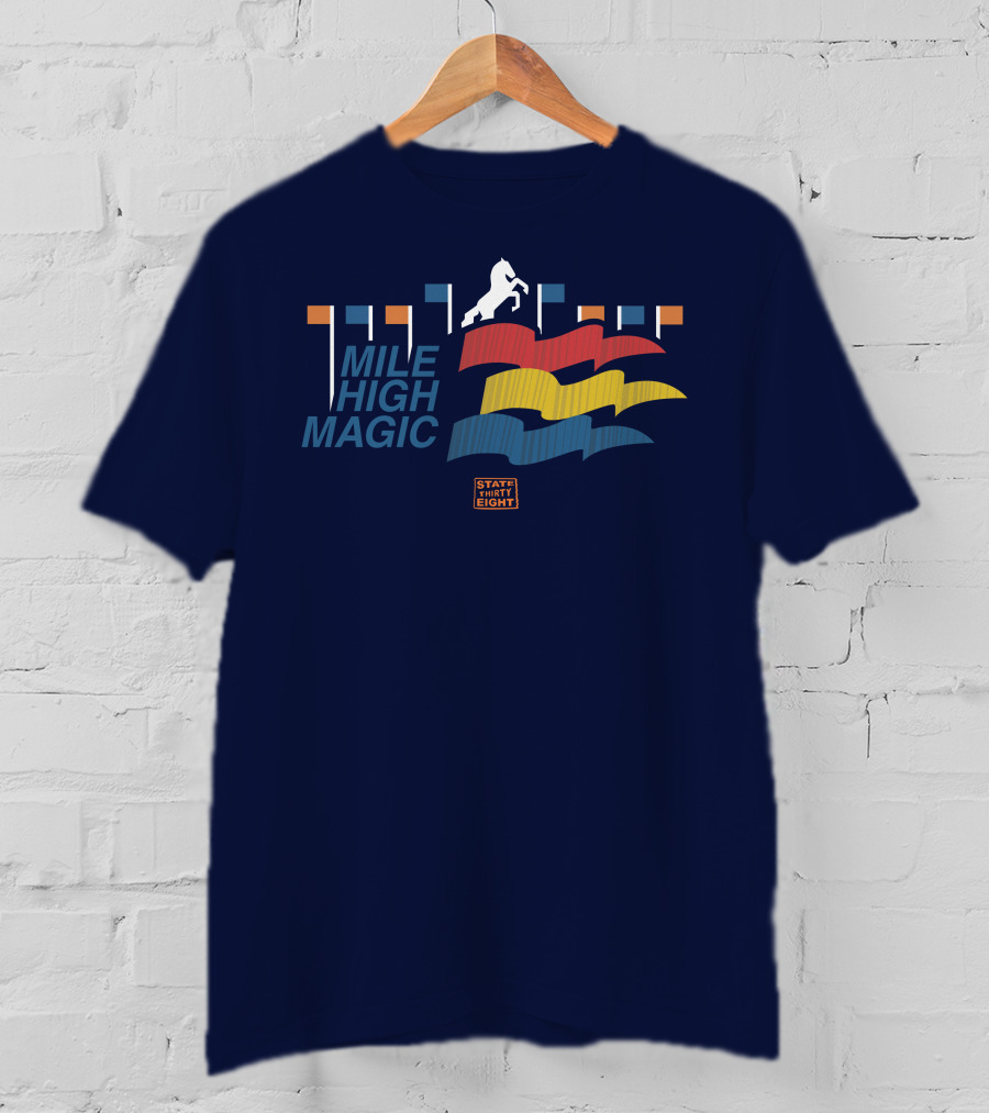 State Thirty Eight Mile High Magic Horse And Flag Elements T-Shirt