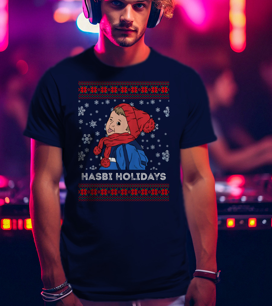 Hasbulla Merch Hasbi Holidays Snowflakes And Knit T-Shirt