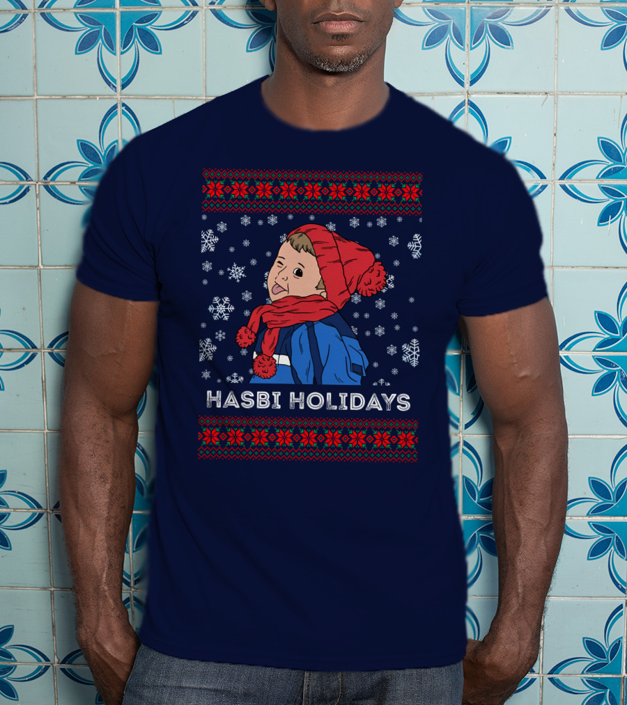 Hasbulla Merch Hasbi Holidays Snowflakes And Knit T-Shirt