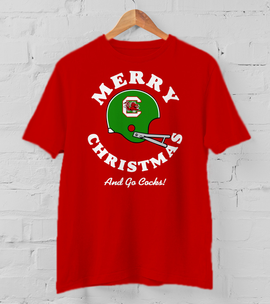 Merry Christmas And Go Cocks Football Helmet T-Shirt