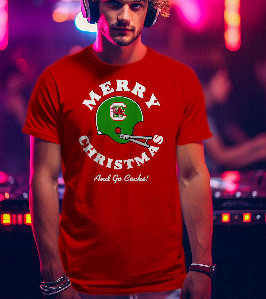 Merry Christmas And Go Cocks Football Helmet T-Shirt